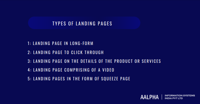 Types of landing pages