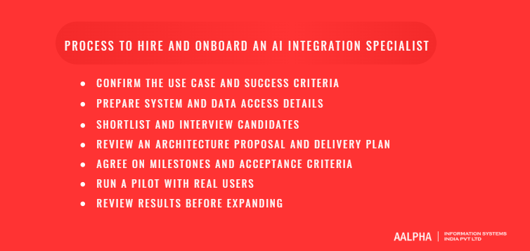 how to hire and onboard an AI integration specialist