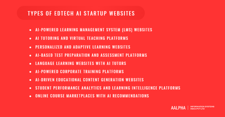 Types of EdTech AI startup websites Types of EdTech AI startup websites